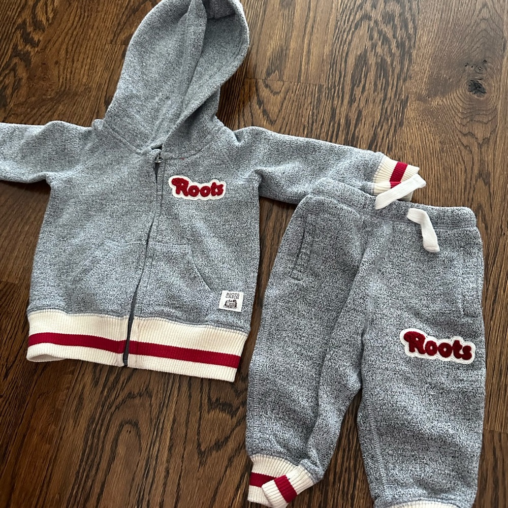 Roots Kids Gray and Red Sweatpants Set
